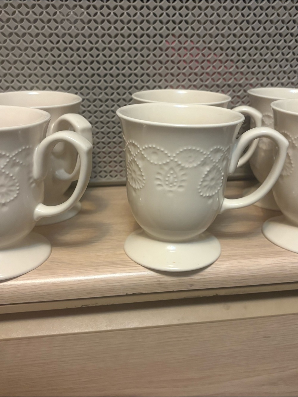 The Pioneer Woman Cream Embossed Pedestal Mugs - Set of 6